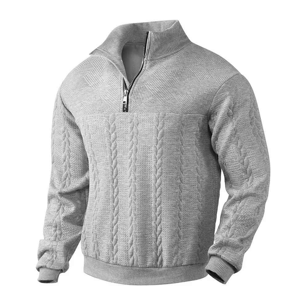 New Solid Jacquard Knitted Sweatshirts Men Half Zipper Stand Collar Hoodies Autumn Winter Male Casual Loose Knit Pullover Jacket