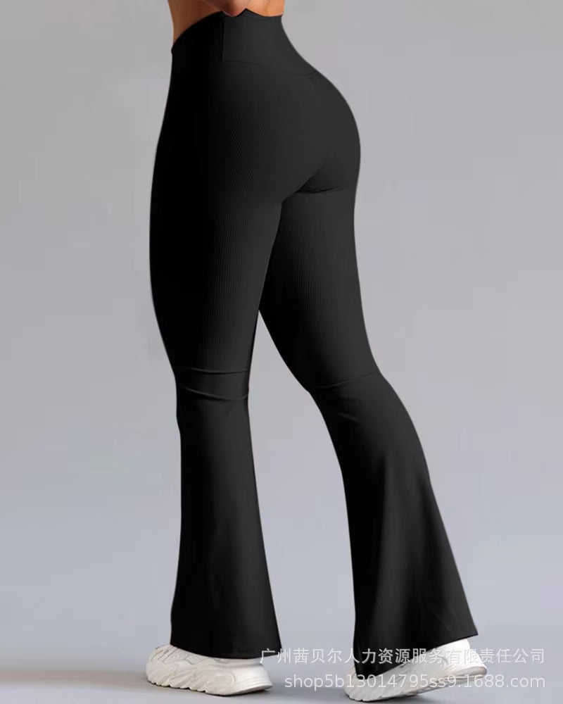 Chic High Waist Flare Leggings for Women - Slim Fit Office Trousers for Spring 2024