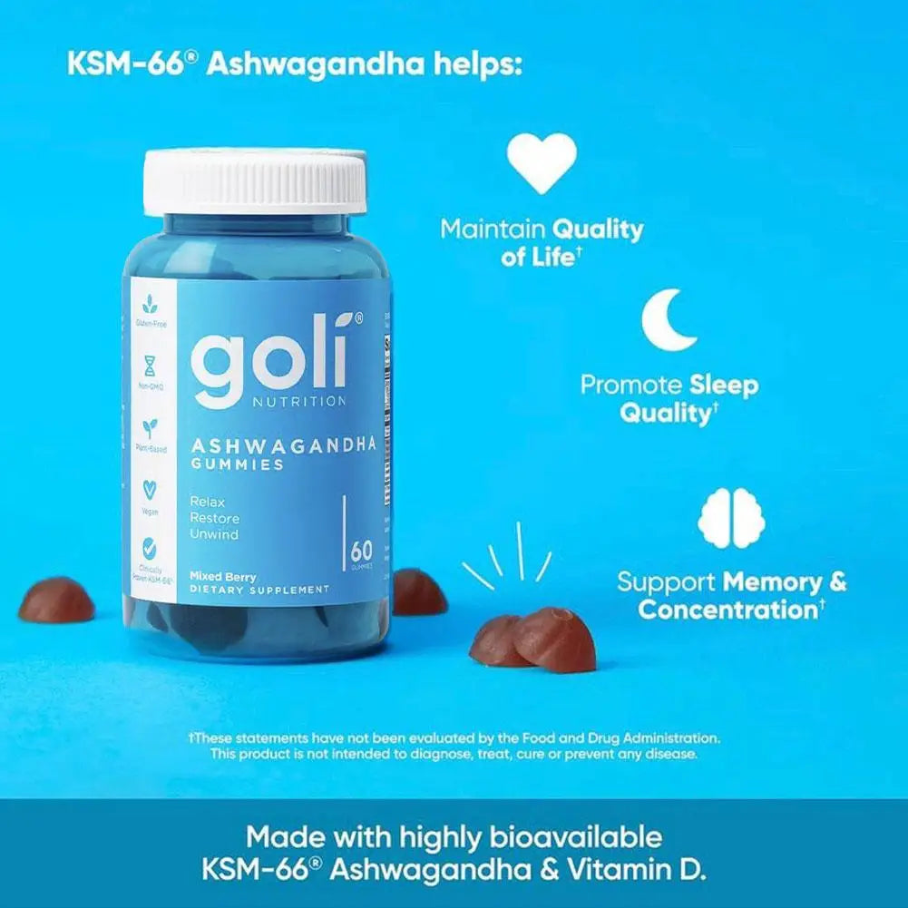 Goli Ashwagandha & Vitamin D Gummy for Improve Immunity & Sleep Quality & Anxiety, and Boost Energy